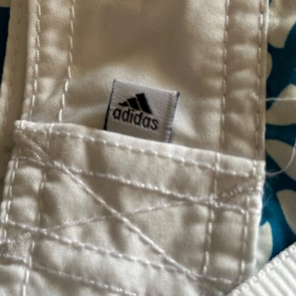 Adidas Junior Size 7 Board Shorts Floral Teal White Velcro & Tie Waistband - Picture 12 of 12